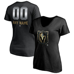 Vegas Golden Knights Women's Personalized Midnight Mascot Logo V-Neck T-Shirt - Black | US 4444461