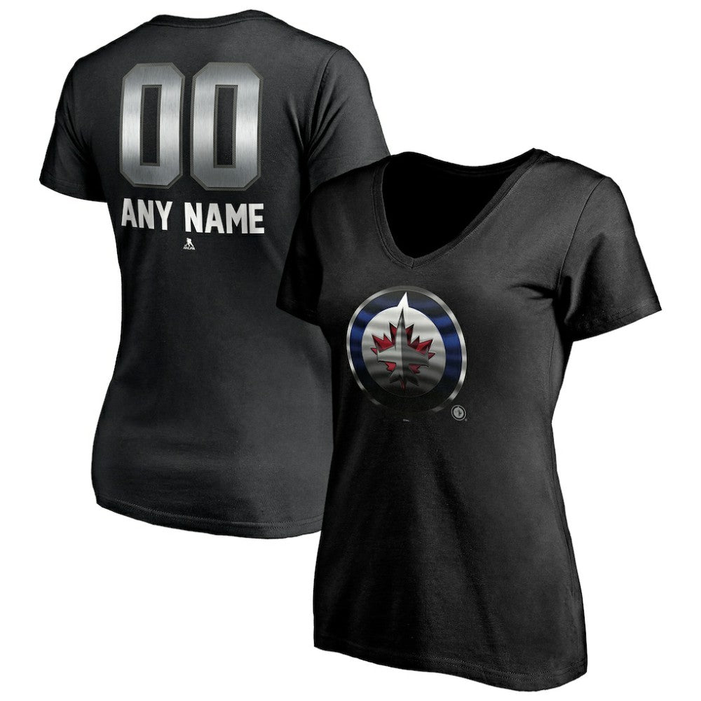 Winnipeg Jets Women's Personalized Midnight Mascot Logo V-Neck T-Shirt - Black | US 4444463