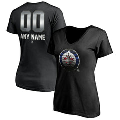 Winnipeg Jets Women's Personalized Midnight Mascot Logo V-Neck T-Shirt - Black | US 4444463