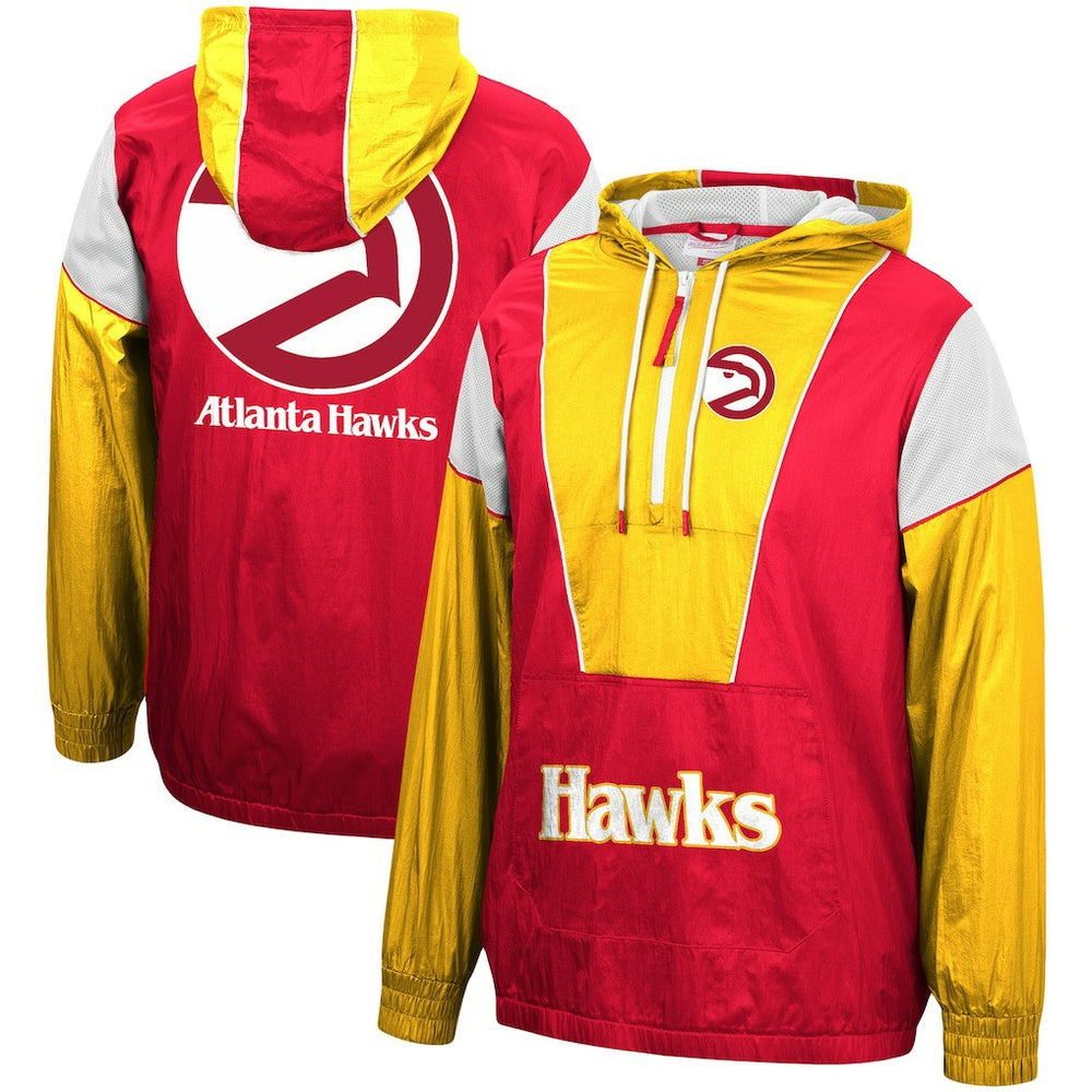 Atlanta Hawks Hardwood Classics Highlight Reel Windbreaker Half-Zip Hoodie Jacket Red/Yellow - Mitchell & Ness