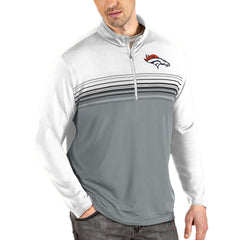 Denver Broncos Antigua Pace Quarter-Zip Pullover Jacket - White/Gray Pullover