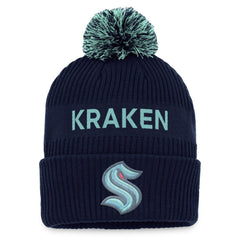Seattle Kraken Fanatics 2022 NHL Draft Authentic Pro Cuffed Knit Hat with Pom - Deep Sea Blue/Light Blue | US 4464705