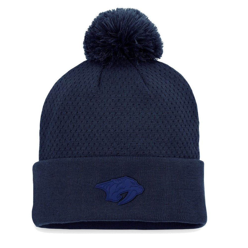 Nashville Predators Fanatics Women's Authentic Pro Road Cuffed Knit Hat with Pom - Navy | US 4465298