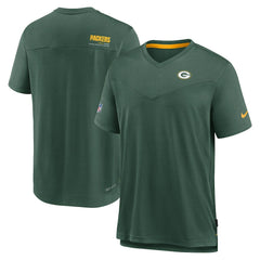 Green Bay Packers Sideline Coach Chevron Lock Up Logo V-Neck Performance T-Shirt - Heather Kelly Green T-shirts
