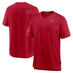 Tampa Bay Buccaneers Sideline Coach Chevron Lock Up Logo V-Neck Performance T-Shirt - Red T-shirts