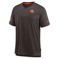 Cleveland Browns Sideline Coach Chevron Lock Up Logo V-Neck Performance T-Shirt - Brown T-shirts