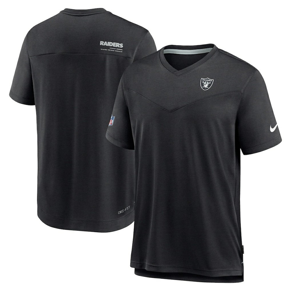 Las Vegas Raiders Sideline Coach Chevron Lock Up Logo V-Neck Performance T-Shirt - Black T-shirts
