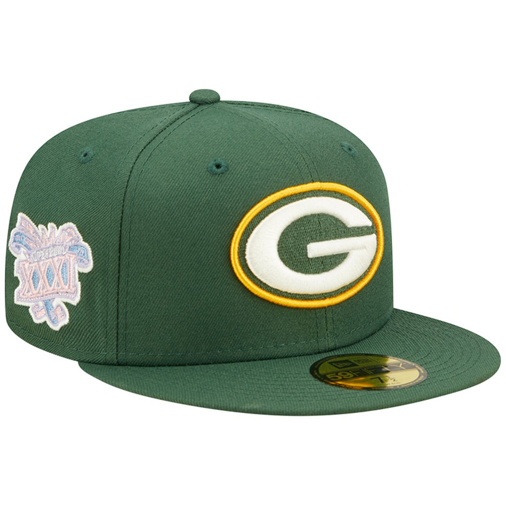 Green Bay Packers New Era Super Bowl XXXI Purple Pop Sweat 59FIFTY Fitted Hat - Green Hats