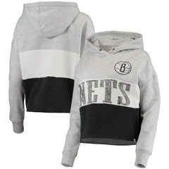 Brooklyn Nets '47 Women's Lizzy Cutoff Pullover Hoodie Heathered Gray/Heathered Black - 47 brand
