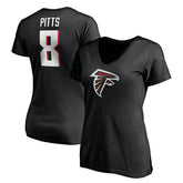 Kyle Pitts Atlanta Falcons Women's Player Icon Name & Number V-Neck T-Shirt - Black T-shirts