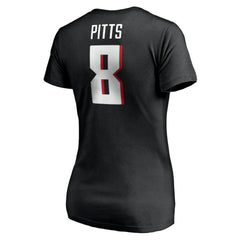 Kyle Pitts Atlanta Falcons Women's Player Icon Name & Number V-Neck T-Shirt - Black T-shirts