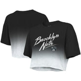 Brooklyn Nets Majestic Threads Women's Dirty Dribble Tri-Blend Cropped T-Shirt Black/White