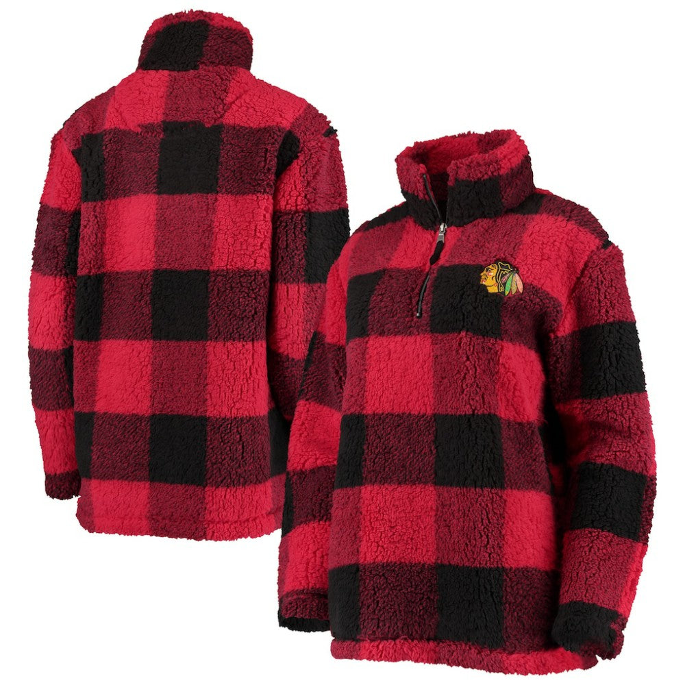 Chicago Blackhawks G-III 4Her by Carl Banks Women's Plaid Sherpa Quarter-Zip Jacket - Red/Black | US 4494520