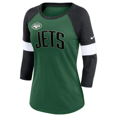 New York Jets Women's Football Pride Raglan 3/4-Sleeve T-Shirt - Heather Green/Heather Black T-shirts