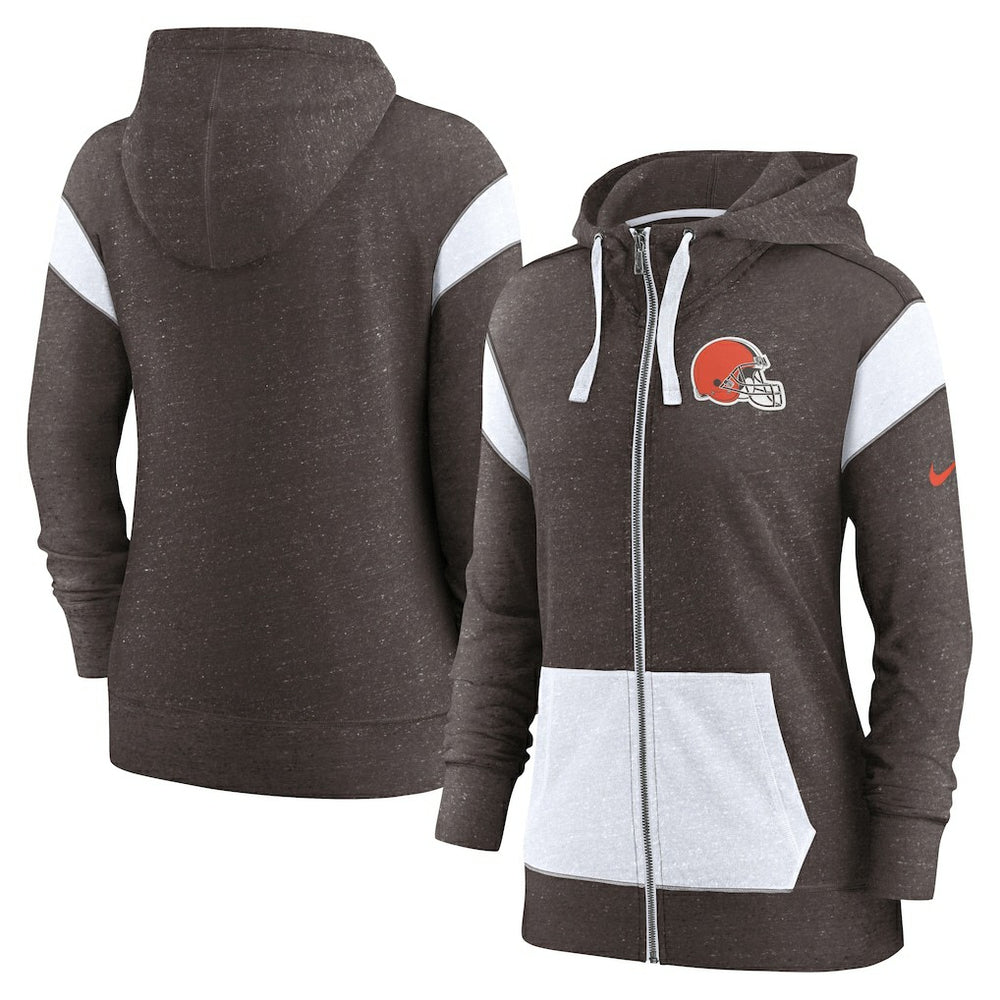 Cleveland Browns Women's Monaco Lightweight Full-Zip Hoodie - Brown/White Hoodies