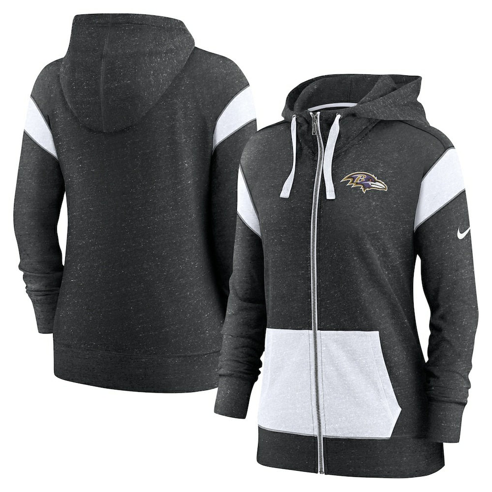 Baltimore Ravens Women's Monaco Lightweight Full-Zip Hoodie - Heather Black/White Hoodies