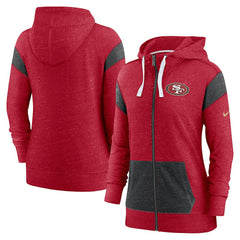 San Francisco 49ers Women's Monaco Lightweight Full-Zip Hoodie - Scarlet/Heather Black Hoodies