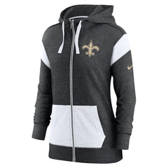 New Orleans Saints Women's Plus Size Monaco Full-Zip Lightweight Hoodie - Heather Black/White Hoodies