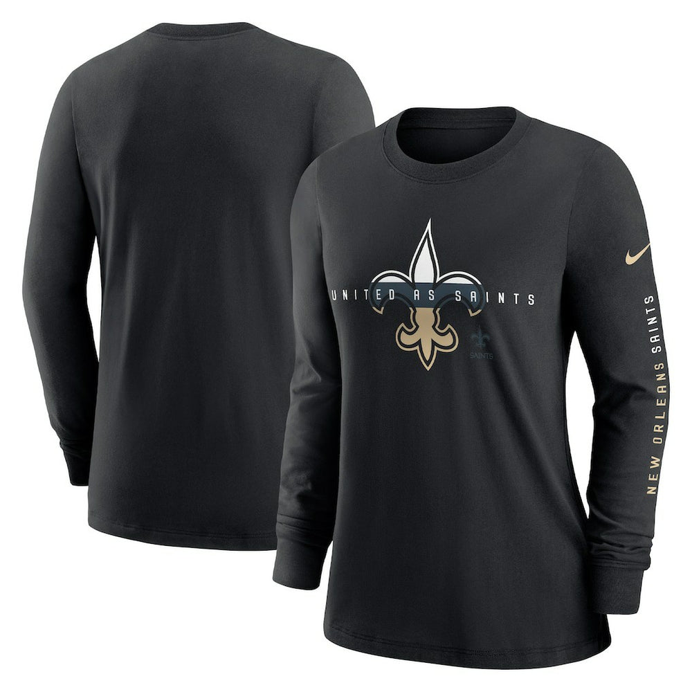 New Orleans Saints Women's Prime Split Long Sleeve T-Shirt - Black T-shirts