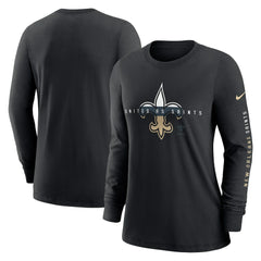 New Orleans Saints Women's Prime Split Long Sleeve T-Shirt - Black T-shirts