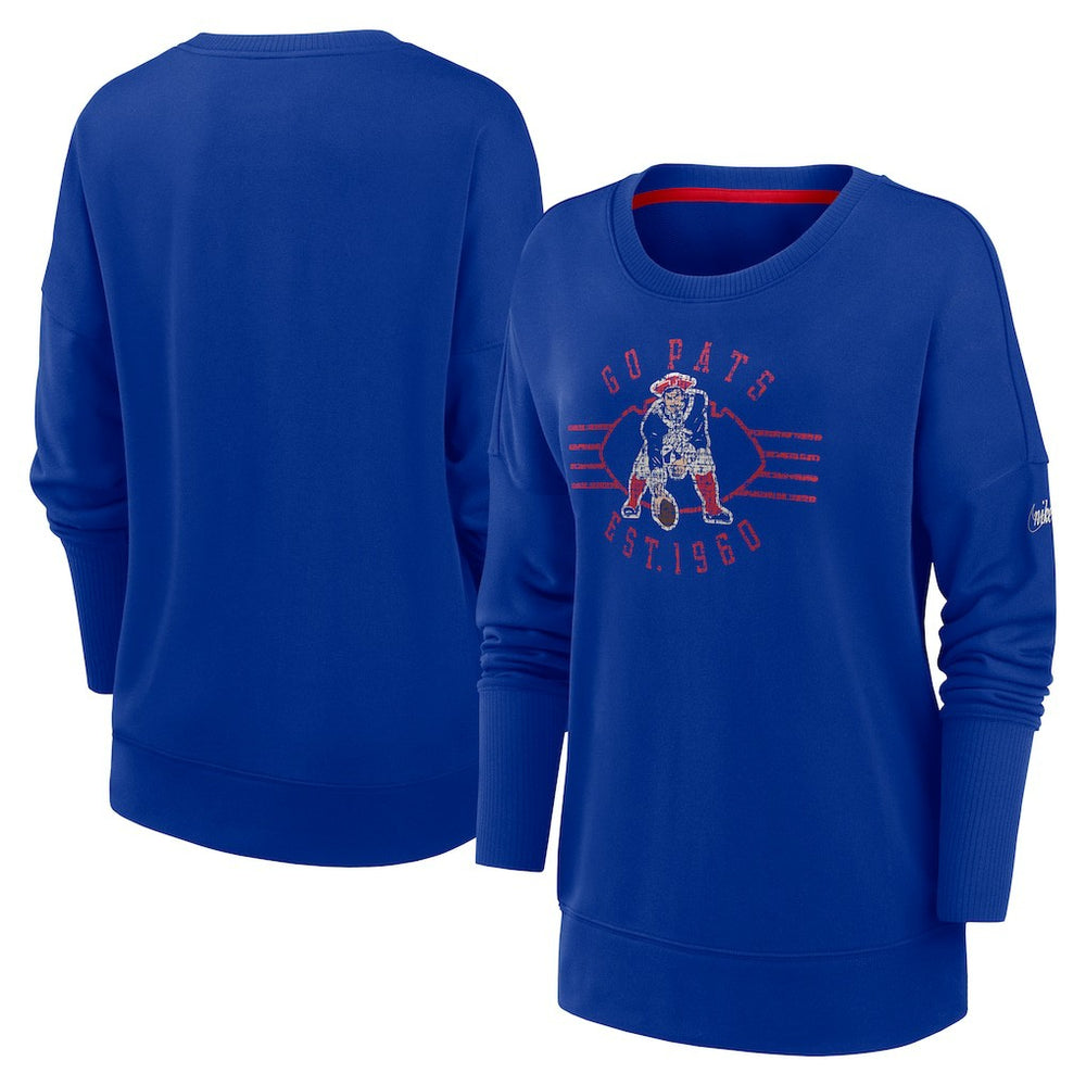 New England Patriots Women's Rewind Playback Icon Performance Pullover Sweatshirt - Royal Pullover