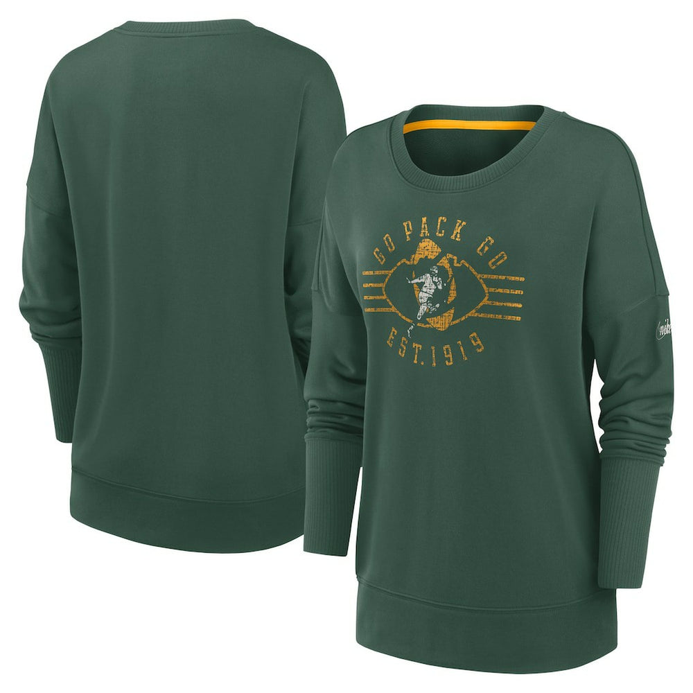 Green Bay Packers Women's Rewind Playback Icon Performance Pullover Sweatshirt - Green Pullover