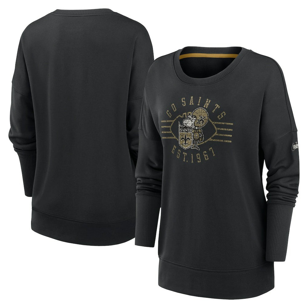 New Orleans Saints Women's Rewind Playback Icon Performance Pullover Sweatshirt - Black Pullover