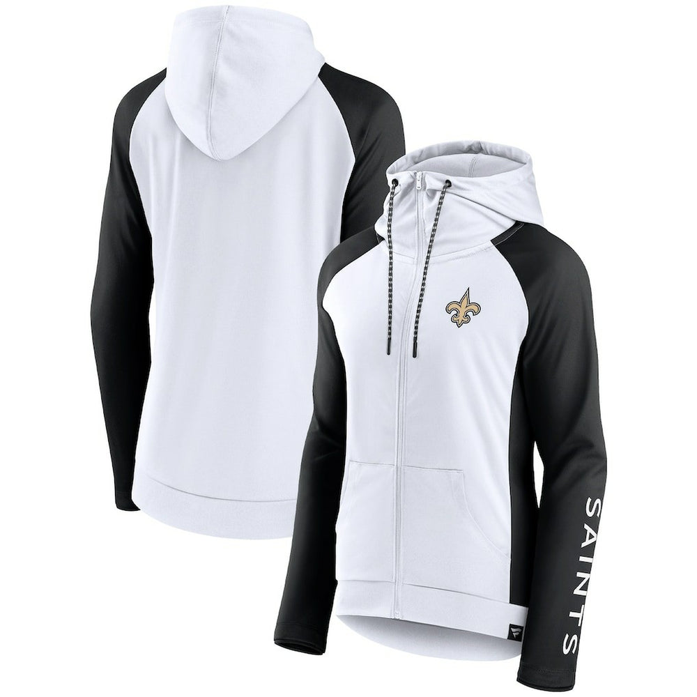 New Orleans Saints Women's End Around Lightweight Raglan Full-Zip Hoodie Jacket - White/Black Hoodies
