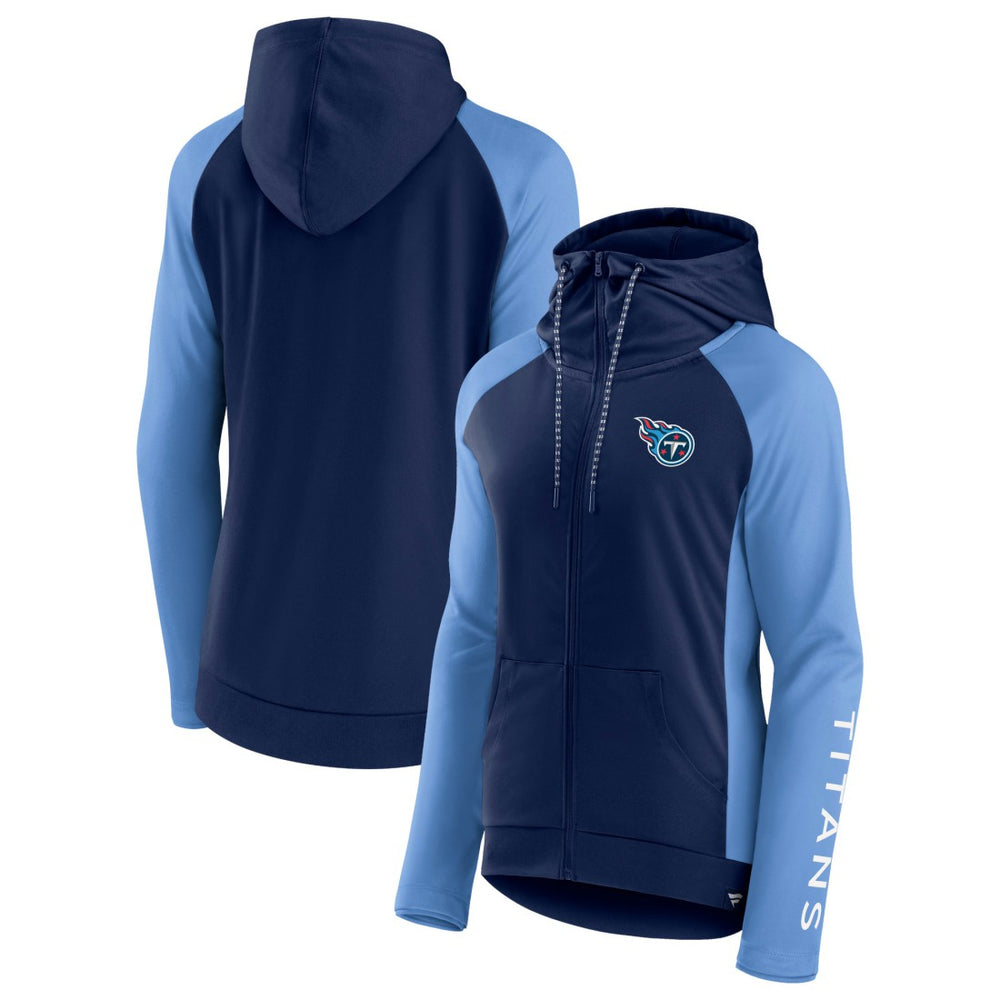 Tennessee Titans Women's End Around Lightweight Raglan Full-Zip Hoodie Jacket - Navy/Light Blue Hoodies