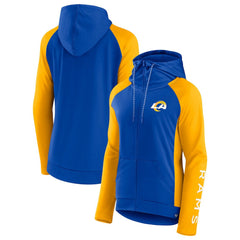 Los Angeles Rams Women's End Around Lightweight Raglan Full-Zip Hoodie Jacket - Royal/Gold Hoodies