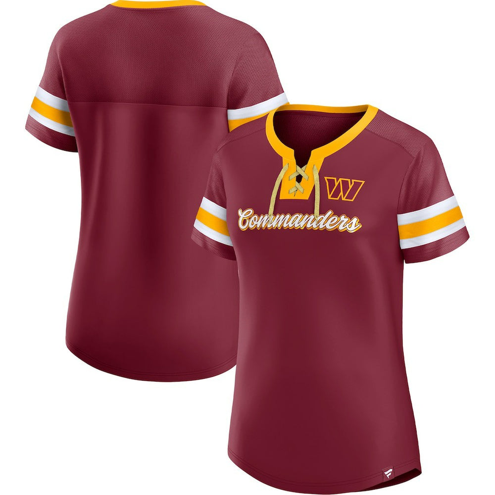 Washington Commanders Women's Original State Lace-Up T-Shirt - Burgundy T-shirts