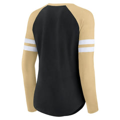 New Orleans Saints Women's True to Form Raglan Lace-Up V-Neck Long Sleeve T-Shirt - Black/Gold T-shirts