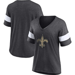 New Orleans Saints Women's Distressed Team Tri-Blend V-Neck T-Shirt - Heathered Charcoal/White T-shirts