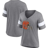 Cleveland Browns Women's Distressed Team Tri-Blend V-Neck T-Shirt - Heathered Gray/White T-shirts