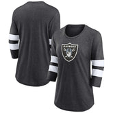 Las Vegas Raiders Women's Primary Logo 3/4 Sleeve Scoop Neck T-Shirt - Heathered Charcoal T-shirts