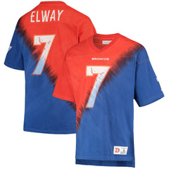 John Elway Denver Broncos Retired Player Name & Number Diagonal Tie-Dye V-Neck T-Shirt - Orange/Royal T-shirts
