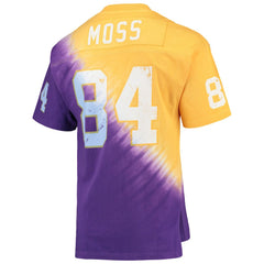 Randy Moss Minnesota Vikings Retired Player Name & Number Diagonal Tie-Dye V-Neck T-Shirt - Gold/Purple T-shirts