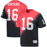 Joe Montana San Francisco 49ers Retired Player Name & Number Diagonal Tie-Dye V-Neck T-Shirt - Black/Red T-shirts