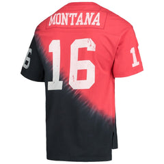 Joe Montana San Francisco 49ers Retired Player Name & Number Diagonal Tie-Dye V-Neck T-Shirt - Black/Red T-shirts