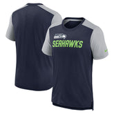 Seattle Seahawks Color Block Team Name T-Shirt - Heathered College Navy/Heathered Gray T-shirts