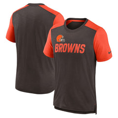 Cleveland Browns Color Block Team Name T-Shirt - Heathered Brown/Heathered Orange T-shirts
