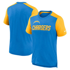 Los Angeles Chargers Color Block Team Name T-Shirt - Heathered Powder Blue/Heathered Gold T-shirts
