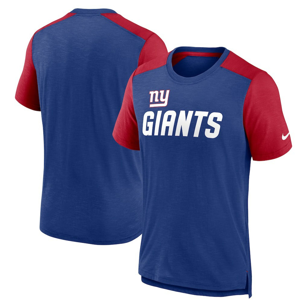 New York Giants Color Block Team Name T-Shirt - Heathered Royal/Heathered Red T-shirts