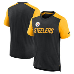 Pittsburgh Steelers Color Block Team Name T-Shirt - Heathered Black/Heathered Gold T-shirts