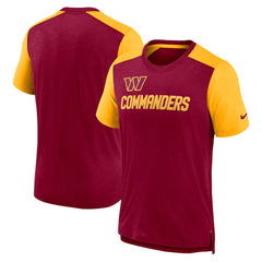 Washington Commanders Color Block Team Name T-Shirt - Heathered Burgundy/Heathered Gold T-shirts
