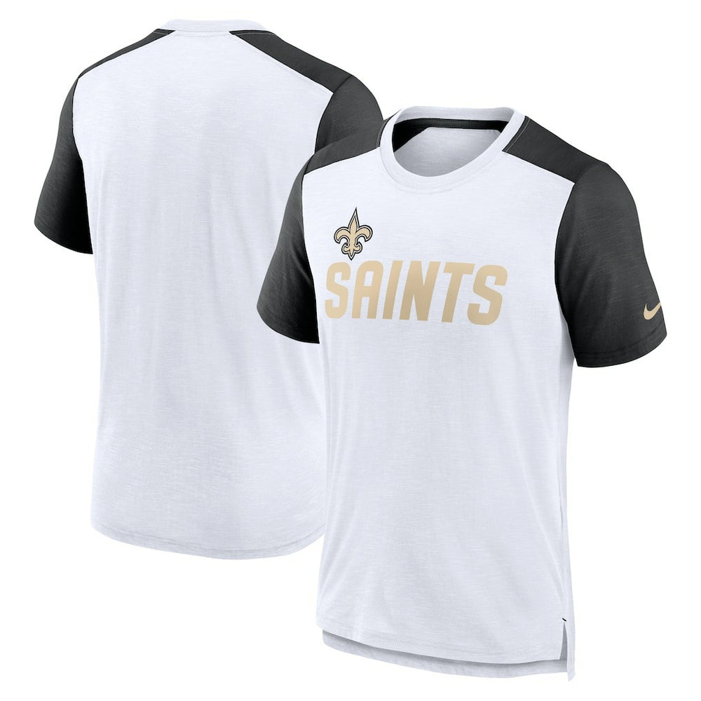 New Orleans Saints Color Block Team Name T-Shirt - White/Heathered Black T-shirts
