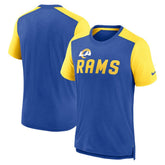 Los Angeles Rams Color Block Team Name T-Shirt - Heathered Royal/Heathered Gold T-shirts