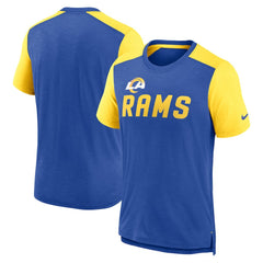 Los Angeles Rams Color Block Team Name T-Shirt - Heathered Royal/Heathered Gold T-shirts