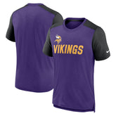 Minnesota Vikings Color Block Team Name T-Shirt - Heathered Purple/Heathered Black T-shirts