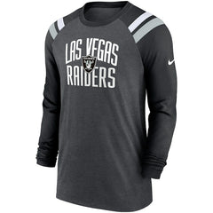 Las Vegas Raiders Tri-Blend Raglan Athletic Long Sleeve Fashion T-Shirt - Heathered Charcoal/Black T-shirts